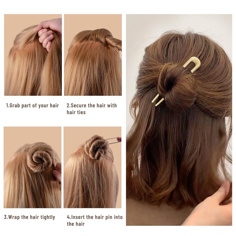 hisial 6Pcs Metal French Hair Pins for Women U Shape Sticks 3.9 Inch Vintage Fork for Hairstyle Accessories(Black/Gold/Rosegold) - Image 3